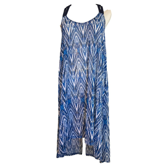 Gottex Profile Blue White Ikat Macramé Back Small Dress Beach Cover-Up New - Picture 1 of 14